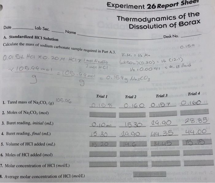 Experiment 26 thermodynamics of the dissolution of borax