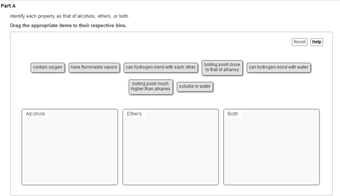 Identify each property as that of alcohols ethers or both